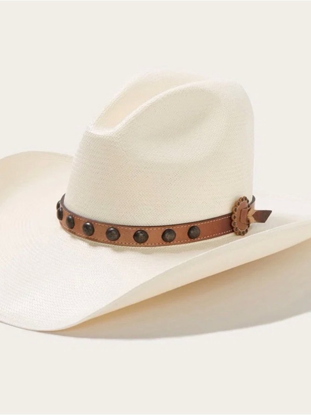 Stetson Cream Straw Cowboy Hat with Brown Studded Leather Band